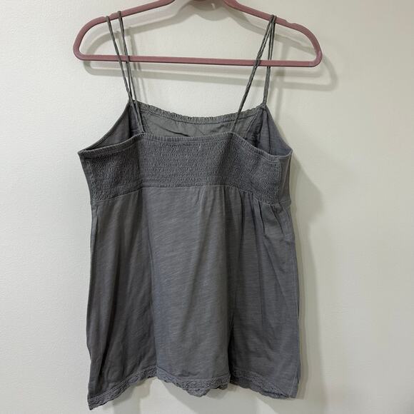 American Eagle Women Sz Large Gray Eyelet Babydoll Cami Tank Top Y2K Preppy - Picture 6 of 6